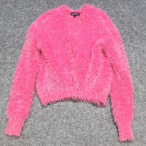 Freshman 1996 Hot Pink Eyelash Knit Fuzzy Teddy V-Neck Sweater Y2K Small